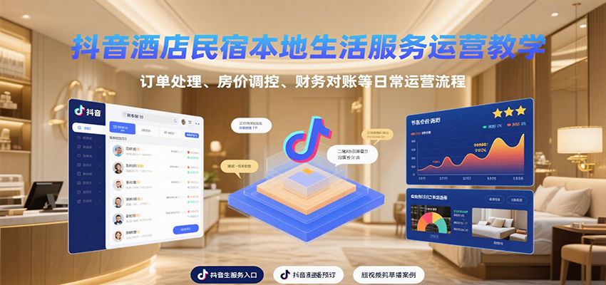 抖音酒店民宿本地生活服务运营教学，订单处理、房价调控、财务对账等日常运营流程-柯南聊项目