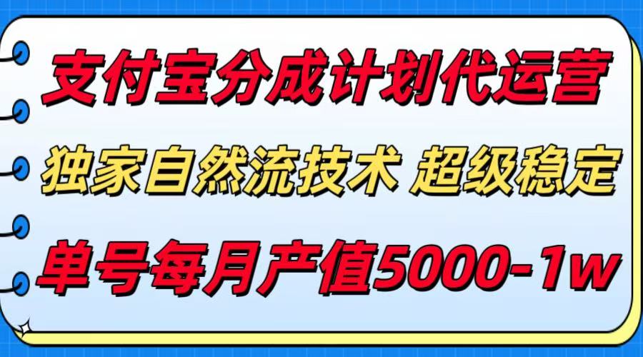 支付宝分成计划代运营，独家自然流技术，收益稳定，单号月产5000＋-柯南聊项目