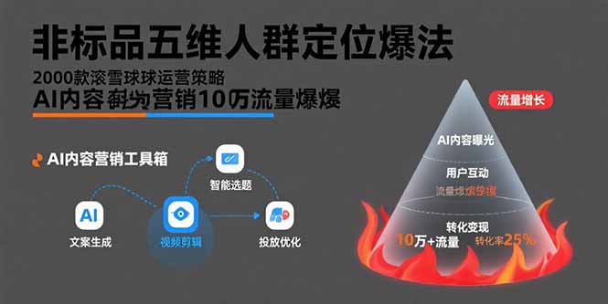 非标品五维人群定位法，2000款滚雪球运营策略，AI内容营销10万流量引爆-柯南聊项目