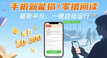 手机就能搞！零撸阅读挂G，最新平台，一键自动运行，随时随地挣，单日50-3张+【揭秘】-柯南聊项目