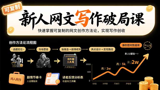 新人网文写作破局课：快速掌握可复制的网文创作方法论，实现写作创收-柯南聊项目