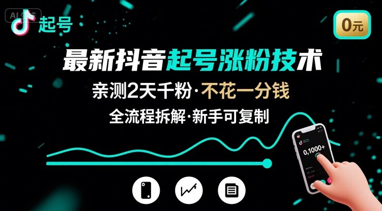 最新抖音起号涨粉技术，亲测2天千粉，不花一分钱，全流程拆解-柯南聊项目