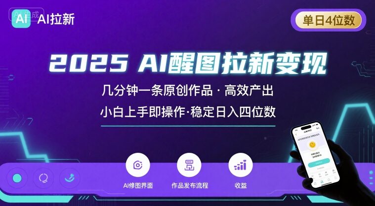 2025最强AI醒图拉新，几分钟一条原创作品，单日收入4位数，小白也能上手操作-柯南聊项目