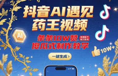 抖音AI遇见药王视频，条条10W赞，快速起千粉万粉号，傻瓜式制作教学-柯南聊项目