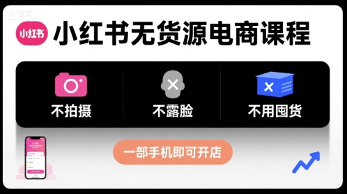 小红书无货源电商课程，不拍摄不露脸不用囤货，一部手机即可开店-柯南聊项目