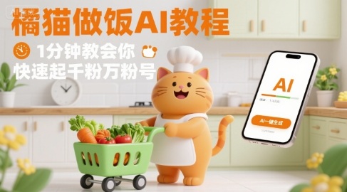 有趣的橘猫买菜做饭视频，用AI一键搞定，1分钟教会你，快速起千粉万粉号-柯南聊项目