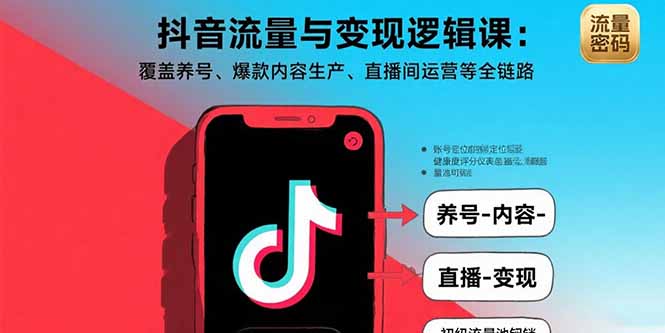 抖音流量与变现逻辑课：覆盖养号、爆款内容生产、直播间运营等全链路-柯南聊项目
