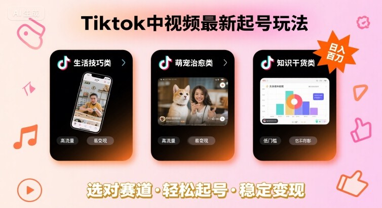 Tiktok中视频最新起号玩法，想要日入百刀，做好这几个赛道就可以了-柯南聊项目