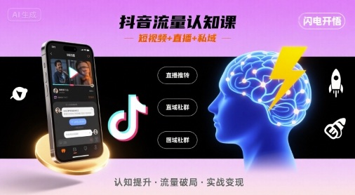抖音流量认知课，短视频+直播+私域，认知提升，闪电开悟-柯南聊项目