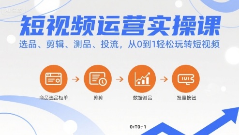 短视频运营实操课，选品、剪辑、测品、投流，从0到1轻松玩转短视频-柯南聊项目