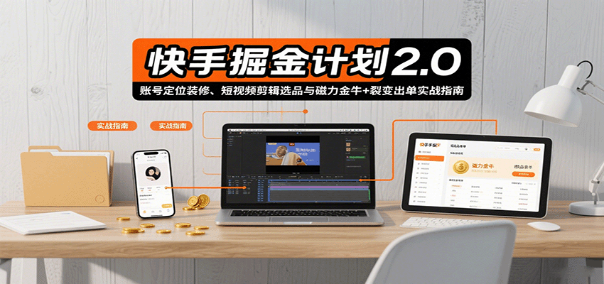 快手掘金计划2.0，账号定位装修、短视频剪辑选品与磁力金牛+裂变出单实战指南-柯南聊项目