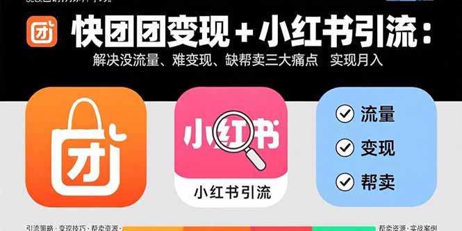 快团团变现+小红书引流：解决没流量、难变现、缺帮卖三大痛点 实现月入3w+-柯南聊项目