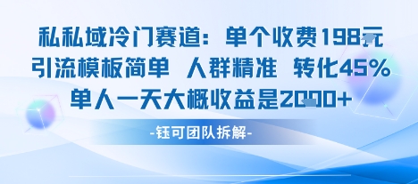 私域冷门赛道单个收费198米引流模板简单人群精准 45%的转化率单人一天大概收益多张-柯南聊项目