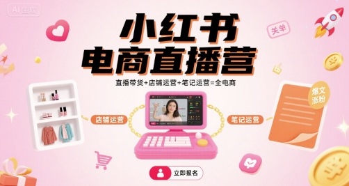 小红书电商直播营，直播带货+店铺运营+笔记运营=全电商-柯南聊项目