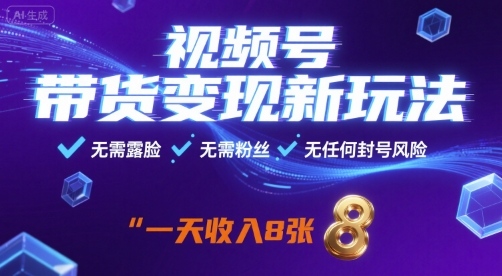 视频号带货变现新玩法，无需露脸，无需粉丝，无任何封号风险，一天收益8张【揭秘】-柯南聊项目