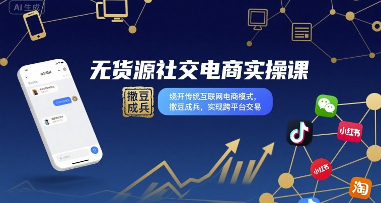无货源社交电商实操课，绕开传统互联网电商模式，撒豆成兵，实现跨平台交易-柯南聊项目