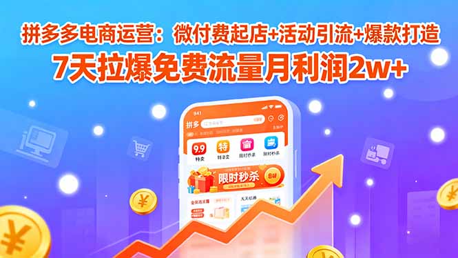 拼多多电商运营：微付费起店+活动引流+爆款打造 7天拉爆免费流量月利润2w+-柯南聊项目