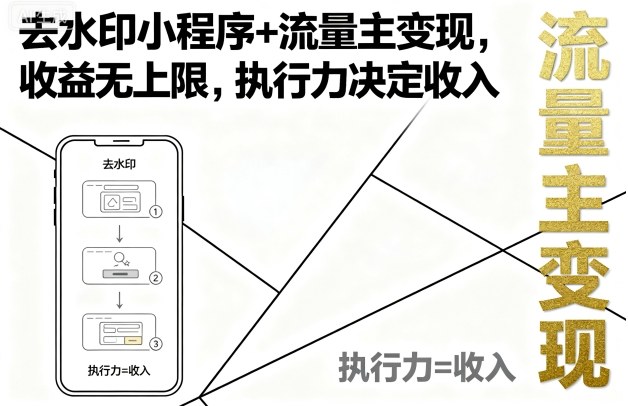去水印小程序+流量主变现，收益无上限，执行力决定收入-柯南聊项目