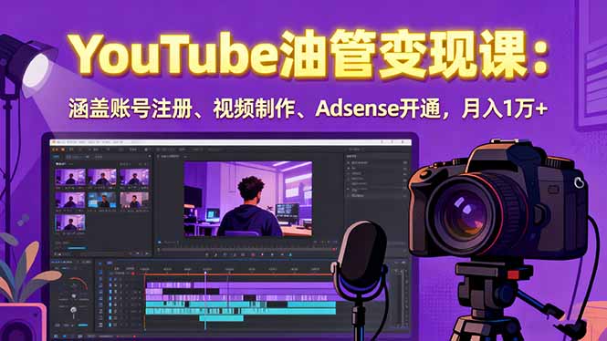 2025YouTube油管变现课：涵盖账号注册、视频制作、Adsense开通，月入1万+-柯南聊项目