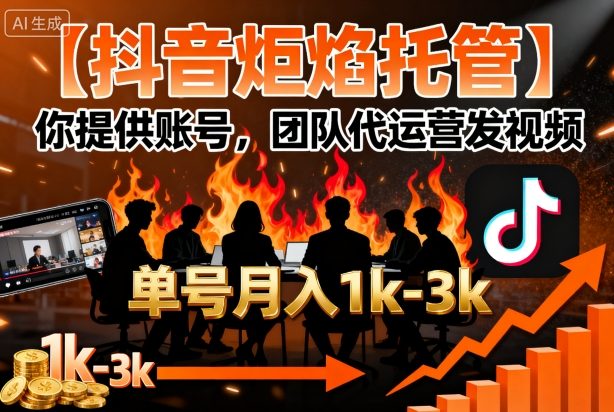 【抖音炬焰托管】你提供账号，团队代运营发视频，单号月入1k+【揭秘】-柯南聊项目