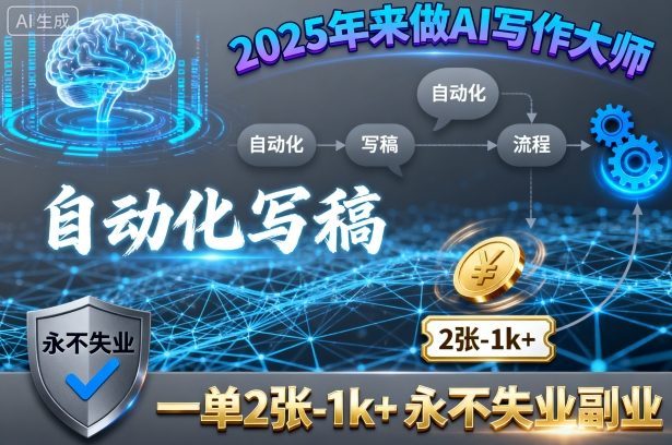 2025年来做AI写作大师，自动化写稿，一单2张-1k+，永不失业副业-柯南聊项目