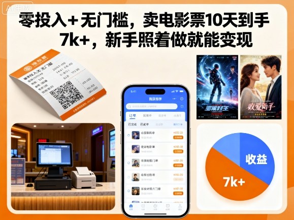零投入+无门槛，卖电影票10天到手7k+，新手照着做就能变现【揭秘】-柯南聊项目