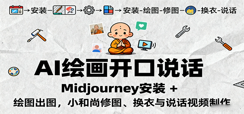 AI绘画开口说话，Midjourney安装 + 绘图出图，小和尚修图、换衣与说话视频制作-柯南聊项目