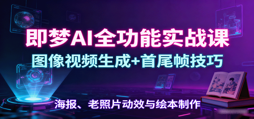 即梦AI全功能实战课：图像视频生成+首尾帧技巧，海报、老照片动效与绘本制作-柯南聊项目