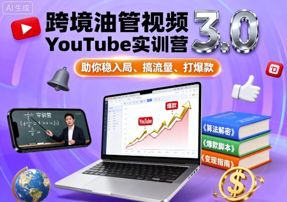 跨境油管视频YouTube实训营3.0，助你稳入局、搞流量、打爆款-柯南聊项目