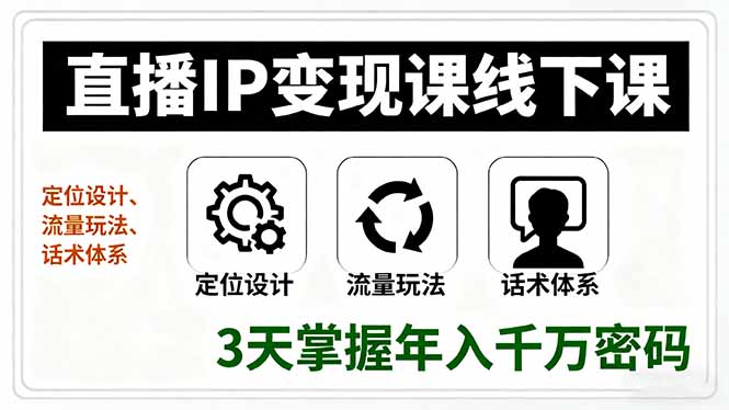 直播IP变现课线下课，定位设计、流量玩法、话术体系，3天掌握年入千万密码-柯南聊项目