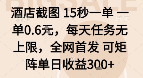 酒店截图15秒一单，一单0.6米，每天任务无上限，全网首发可矩阵单日收益3张【揭秘】-柯南聊项目