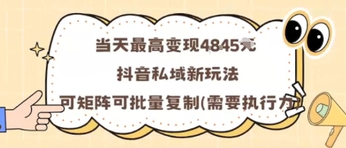 当天最高变现1k+，抖音私域新玩法，可矩阵可批量复制-柯南聊项目