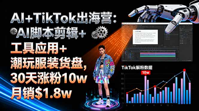 AI+TikTok出海营:AI脚本剪辑+工具应用+潮玩服装货盘,30天涨粉10w月销$1.8w-柯南聊项目