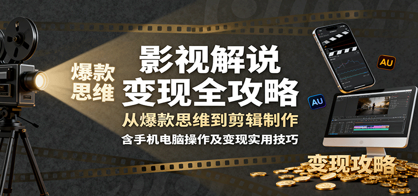 影视解说变现全攻略：从爆款思维到剪辑制作，含手机电脑操作及变现实用技巧-柯南聊项目