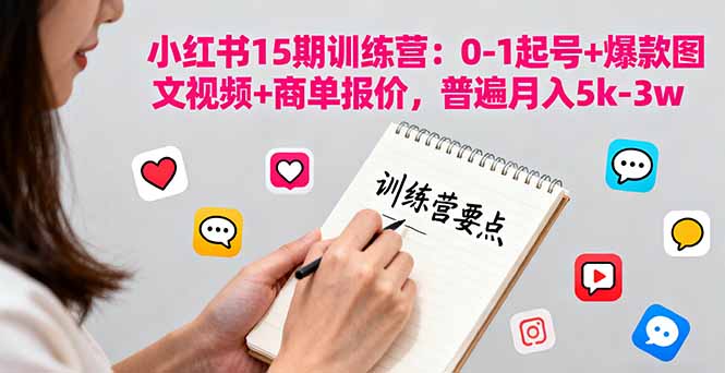 小红书15期训练营：0-1起号+爆款图文视频+商单报价，普遍月入5k-3w-柯南聊项目