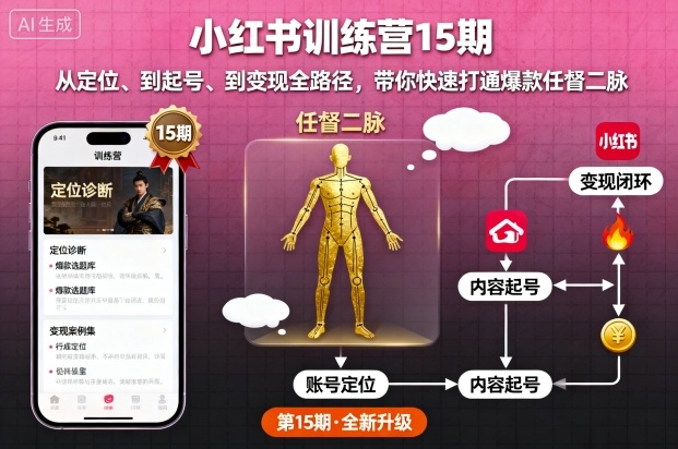 小红书训练营15期，从定位、到起号、到变现全路径，带你快速打通爆款任督二脉-柯南聊项目