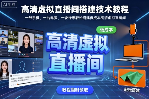 高清虚拟直播间搭建技术教程，一部手机、一台电脑、一块绿布轻松搭建低成本高清虚拟直播间-柯南聊项目