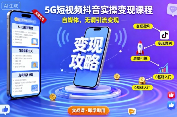 5G短视频抖音实操变现课程，自媒体，无谓引流变现-柯南聊项目