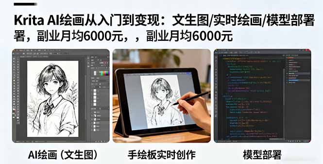 Krita AI绘画从入门到变现：文生图/实时绘画/模型部署，副业月均6000元-柯南聊项目