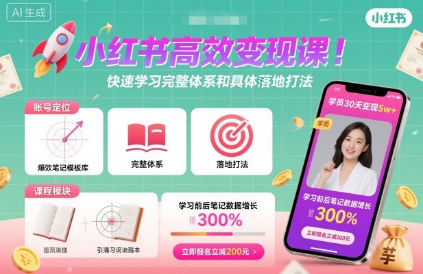 小红书高效变现课，快速学习小红书完整体系和具体落地打法-柯南聊项目