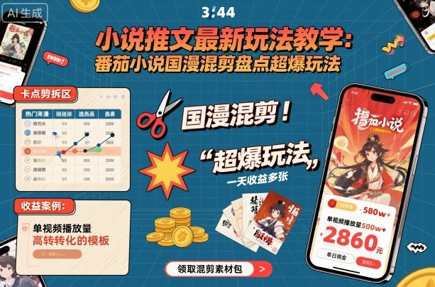 小说推文最新玩法教学，番茄小说国漫混剪盘点超爆玩法，全程干货，一天收益多张-柯南聊项目