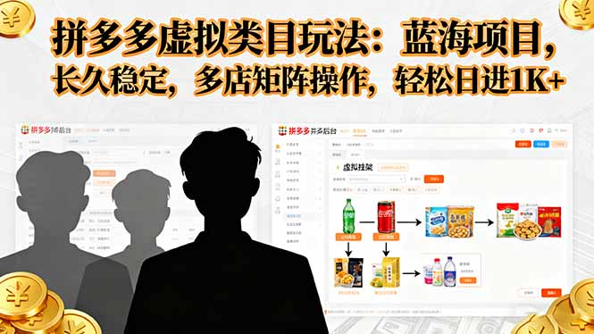 拼多多虚拟类目玩法，蓝海项目，长久稳定，多店矩阵操作，轻松日进1K+-柯南聊项目