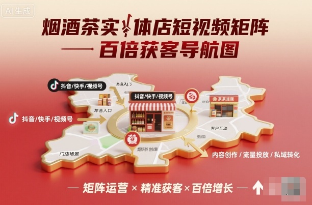 烟酒茶实体店短视频矩阵百倍获客导航图-柯南聊项目