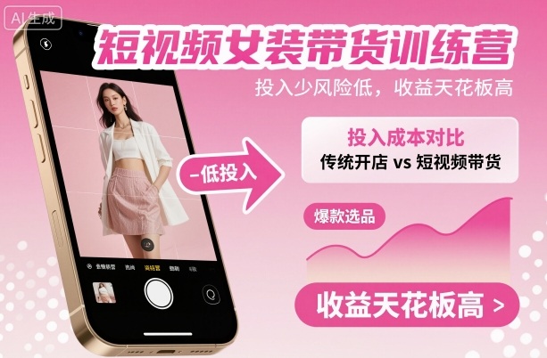 短视频女装带货训练营，投入少风险低，收益天花板高-柯南聊项目