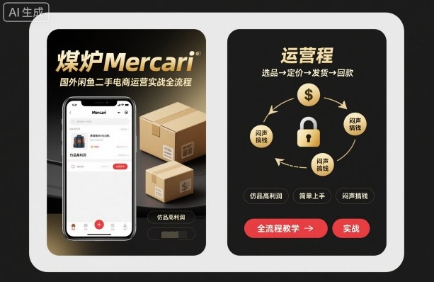 煤炉Mercari国外闲鱼二手电商运营实战全流程，仿品高利润，简单上手，闷声搞钱-柯南聊项目