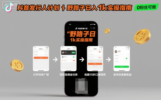 抖音发行人计划全新野路子玩法，随时随地，只要有手机，就能操作，日入1k+【揭秘】-柯南聊项目