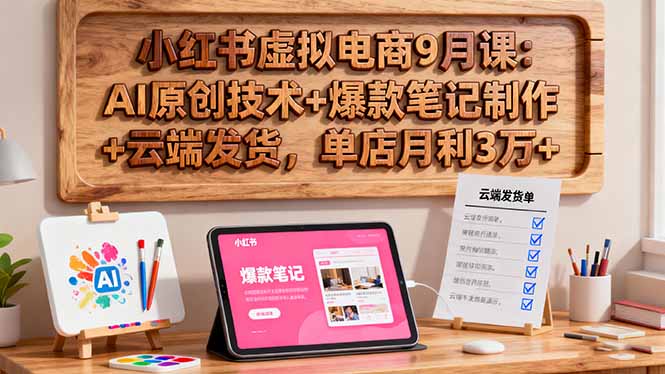 小红书虚拟电商9月课：AI原创技术+爆款笔记制作+云端发货，单店月利3万+-柯南聊项目
