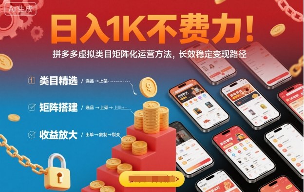 日入1K不费力！拼多多虚拟类目矩阵化运营方法，长效稳定变现路径-柯南聊项目