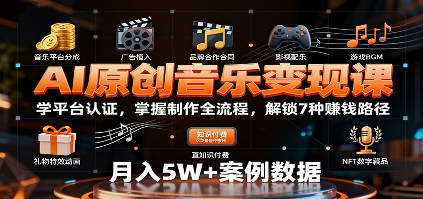 AI原创音乐变现课：学平台认证，掌握制作全流程，解锁7种赚钱路径-柯南聊项目