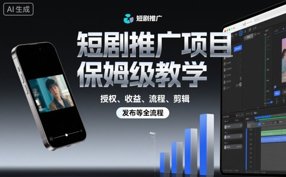 短剧推广项目保姆级教学，授权、收益、流程、剪辑，发布等全流程-柯南聊项目